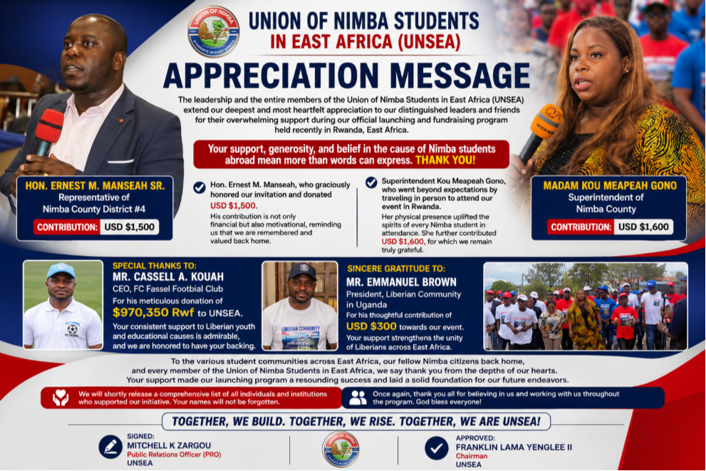 APPRECIATION MESSAGE – UNSEA